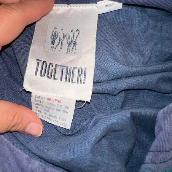 Vintage 80s Together Lightweight Jacket Cotton Slate Blue MultiColor large - Picture 6 of 6